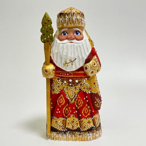 Hand Carved Wooden Santa Claus Figurine, Wood Carving Father Frost, Ukrainian Christmas Decor 6 inch (15 cm)