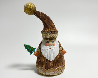 Hand Carved Wooden Santa Claus Figurine, Wood Carving Father Frost, Ukrainian Christmas Decor 7.6 inch (19 cm)