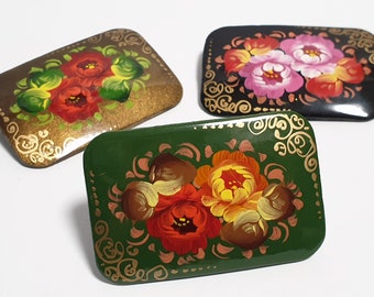 Hand Painted Brooch Acrylic Wooden Brooch Kit Jacket Brooch Lot Wood Brooch Pin Set Of 3 Pieces