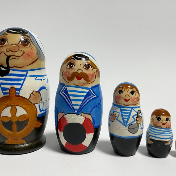 Ukrainian Nesting Dolls for Kids, Matryoshka Babushka Doll, Hand Painted Stacking Dolls, Sailor Figurine 4.2 inch (10.5 cm)