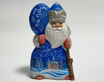 Ukrainian Santa Claus Figurine, Hand Carved Wooden Santa Figure, Wood Carving Art Father Christmas 6 inch (15 cm)