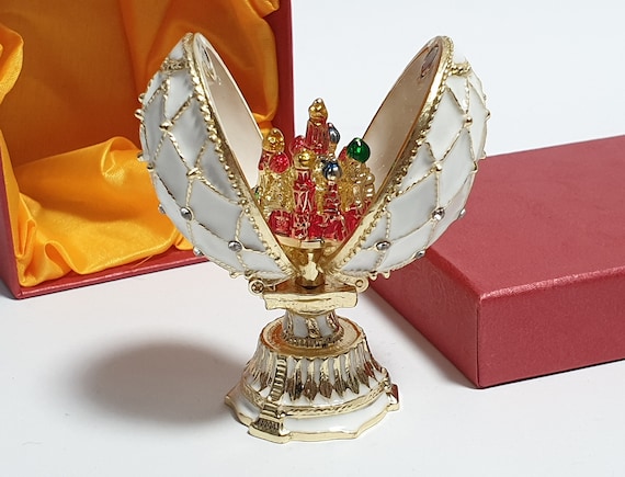 Faberge Egg with Church Model, Jewerly Box, Swarovski Stones, Easter Eggs, Gift for Her Home Decor 2.8 inch (7 cm)
