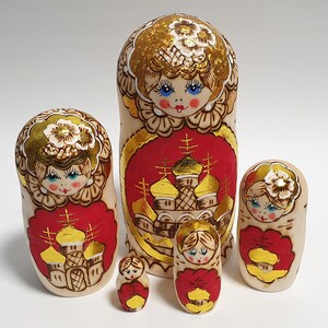 Nesting Dolls Matryoshka Babushka Doll Ethnic Dolls Pyrography Art 7 inch (18 cm)