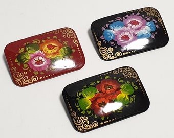 Hand Painted Brooch Lot Acrylic Wooden Brooch Kit Jacket Brooch Set Of 3 Pieces