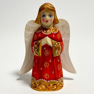Hand Carved Wooden Angel Figurine, Wood Carving Sculpture, Ukrainian Christmas Decor 6.2 inch (15.5 cm)