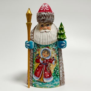 Hand Carved Wooden Santa Claus Figurine, Wood Carving Father Frost, Ukrainian Christmas Decor 7.6 inch (19 cm)
