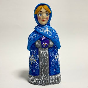 Hand Carved Wooden Snow Maiden Doll, Snow Princess Figure, Wood Carving Art, Ukrainian Christmas Decor 6 inch (15 cm)
