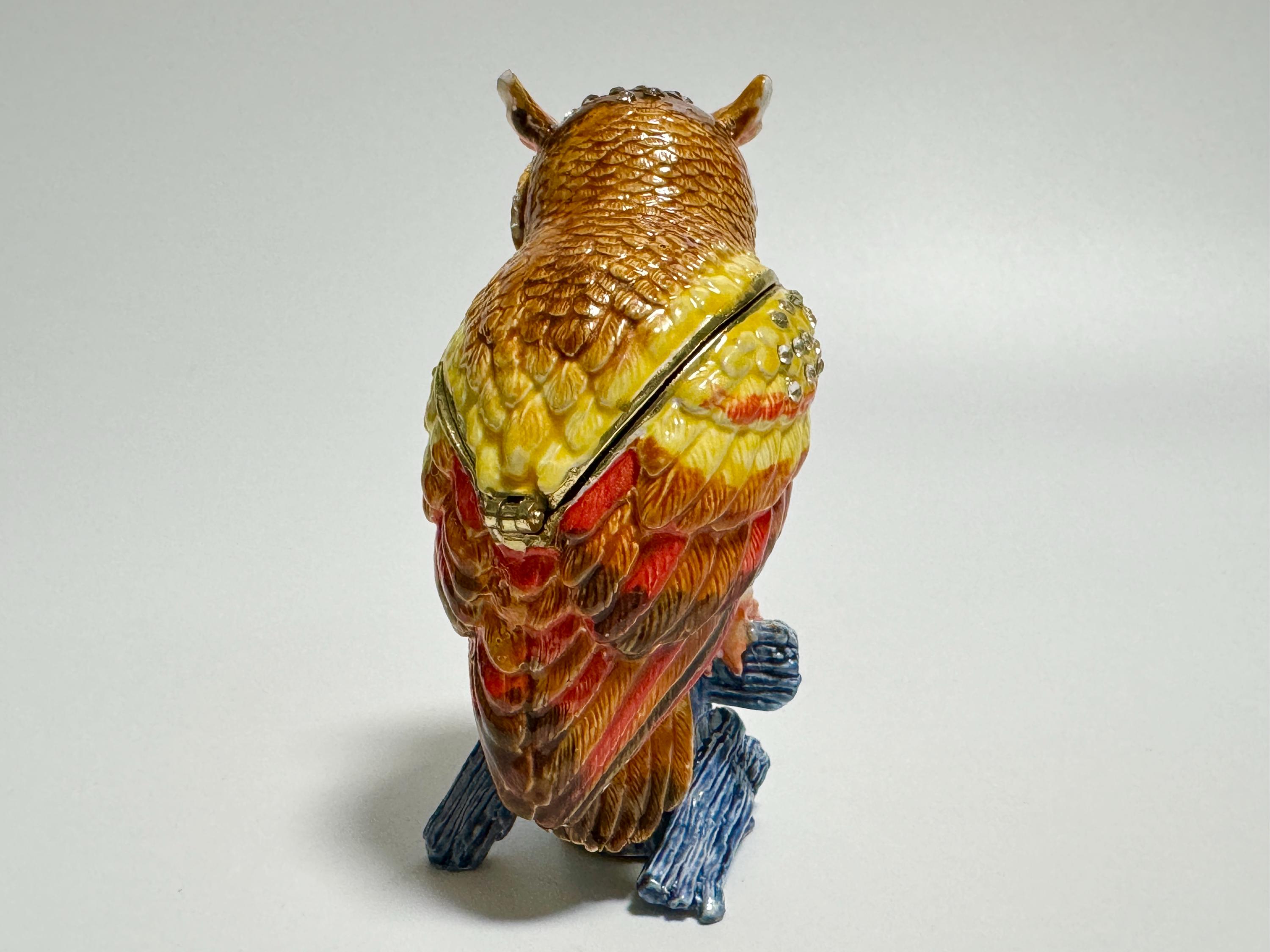 フクロウのジュエリーボックス、鳥の小物入れ、スワロフスキー