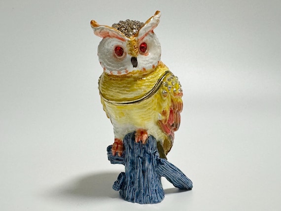フクロウのジュエリーボックス、鳥の小物入れ、スワロフスキー
