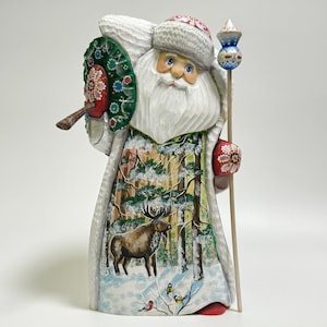 Hand Carved Wooden Santa Claus Figurine, Wood Carving Father Frost, Ukrainian Christmas Decor 10 inch (25 cm)