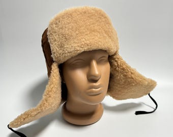 Sombrero de invierno Ushanka, sombrero trampero con orejeras, piel de oveja