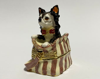 Animal Joyero Perro Figura Esmalte Metal Baratija Caja con Cristales Swarovski 2.8 pulgadas (7 cm)