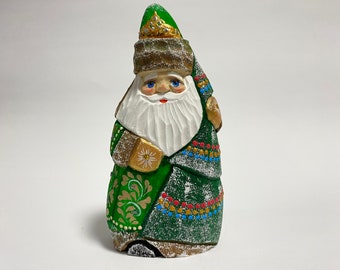 Hand Carved Wooden Santa Claus Figurine, Wood Carving Art, Ukrainian Christmas Decor 6.4 inch (16 cm)