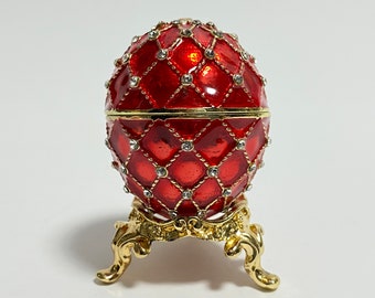 Decorative Faberge Egg, Jewlery Box, Enameled Metal Trinket Box with Swarovski Crystals 2.4 inch (6 cm)