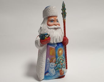 Large Santa Claus Figurine Hand Carved Wooden Santa Figure Christmas Gifts 8.4 inch