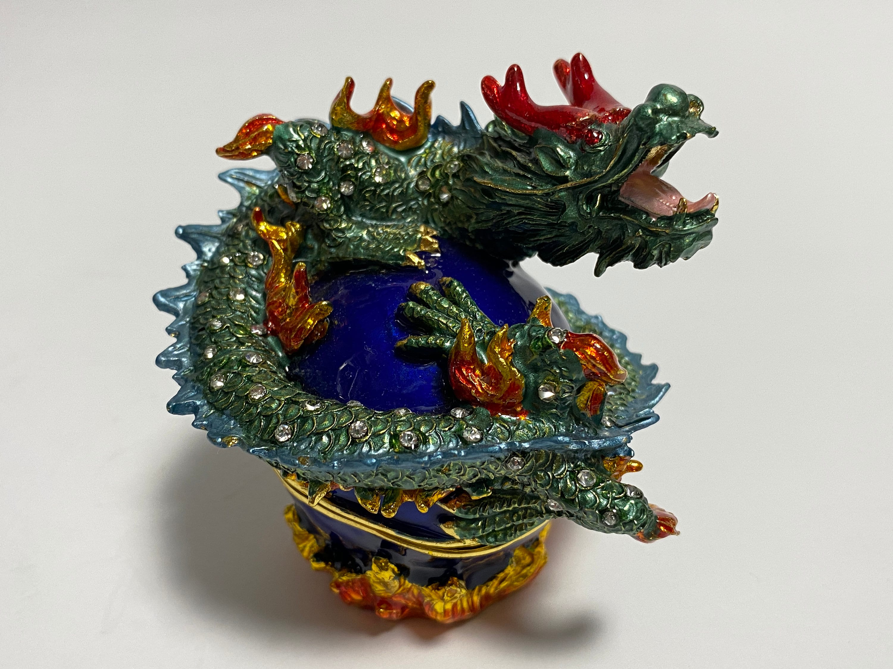 Jewelry Box Dragon Figurine Enamel Metal Trinket Box With