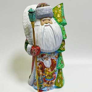Hand Carved Wooden Santa Claus Figurine, Wood Carving Father Frost, Ukrainian Christmas Decor 12.4 inch (31 cm)