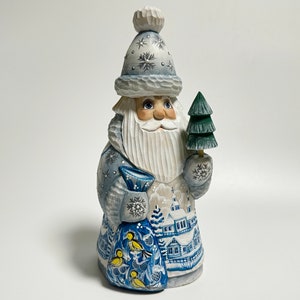 Hand Carved Wooden Santa Claus Figurine, Wood Carving Father Frost, Ukrainian Christmas Decor 9.2 inch (23 cm)
