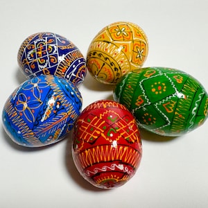 Conjunto de 5 huevos de Pascua de madera, regalos religiosos ortodoxos pintados a mano