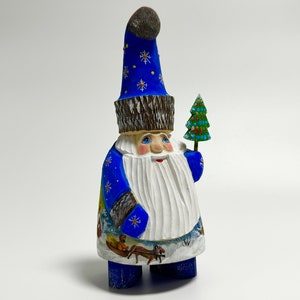 Hand Carved Wooden Santa Claus Figurine, Wood Carving Father Frost, Ukrainian Christmas Decor 7.6 inch (19 cm)