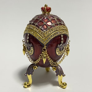 Faberge Egg Jewelry Box Boîte à bijoux en métal émaillé avec cristaux Swarovski 4 pouces (10 cm)