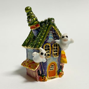 Collectible Thimble, Ghost House, Enamel Metal Thimble with Swarovski Crystals, Seamstress Gift