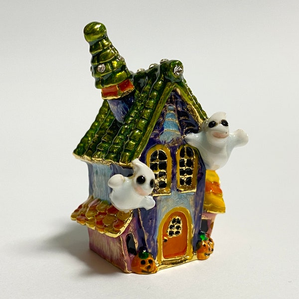 Collectible Thimble, Ghost House, Enamel Metal Thimble with Swarovski Crystals, Seamstress Gift