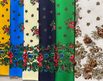 Ukrainian Headscarf, Babushka Scarf Top, Slavic Shawl, Floral Folk Slavic Fabric