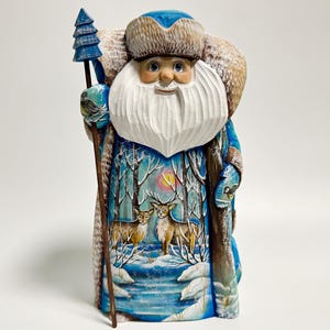Hand Carved Wooden Santa Claus Figurine, Wood Carving Father Frost, Ukrainian Christmas Decor 10.2 inch (25.5 cm)