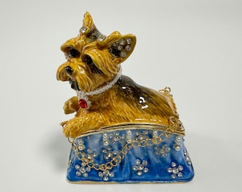 Hondensieradendoos, dierensieraaddoos, geëmailleerde metalen doos met Swarovski-kristallen 7 cm (2,8 inch)