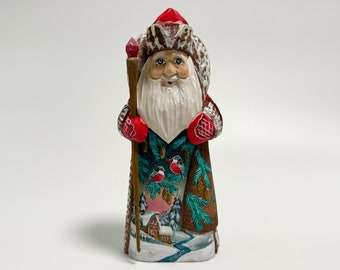 Hand Carved Wooden Santa Claus Figurine, Wood Carving Father Frost, Ukrainian Christmas Decor 7.4 inch (18.5 cm)