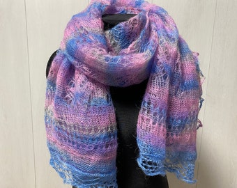 Scarf, Orenburg Shawl, Babushka Scarf, Hand Knitted Goat Down Shawl, Slavic Mohair Fabric