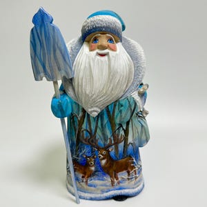 Hand Carved Wooden Santa Claus Figurine, Wood Carving Father Frost, Ukrainian Christmas Decor 9.4 inch (23.5 cm)