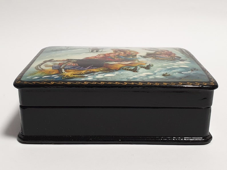 Russian Lacquer Box Fedoskino Unique Trinket Box Painted Wooden Jewlery Box Gift for Her
