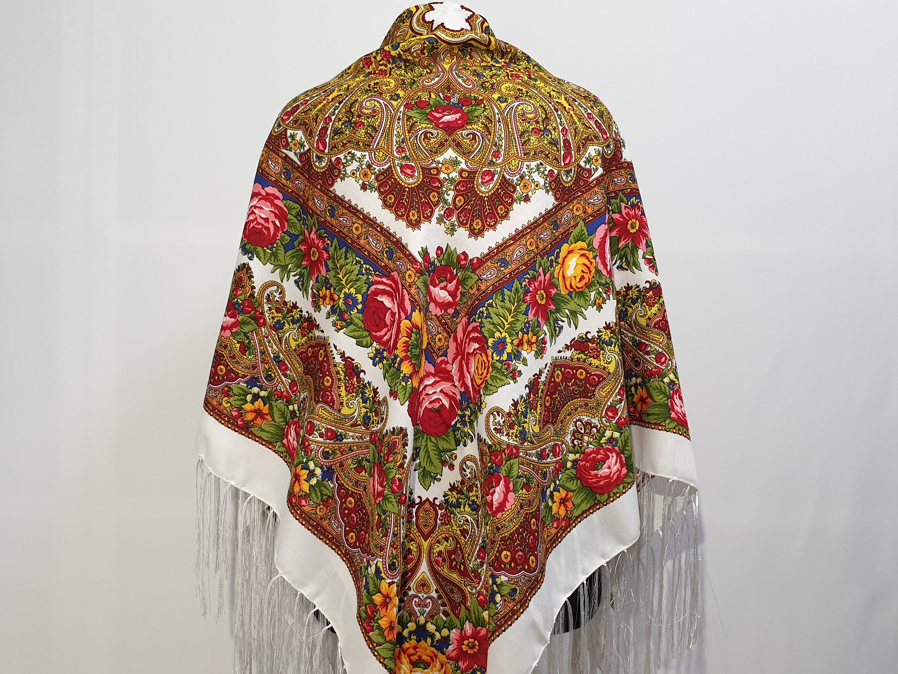 Babushka Scarf Ukrainian Scarf Russian Shawl Floral Folk Etsy