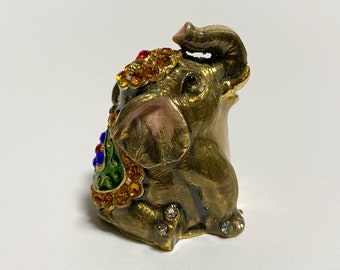 Dedal coleccionable, dedal de metal esmaltado con cristales Swarovski, figura de elefante, regalo de costurera