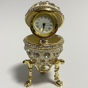 Orologio decorativo a uovo Fabergé in scatola, scatola di metallo smaltato con cristalli Swarovski da 2,8 pollici (7 cm)