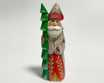 Handgeschnitzte hölzerne Weihnachtsmannfigur, Holzschnitzkunst, Ukrainische Weihnachtsdekoration 19 cm