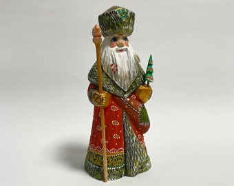 Hand Carved Wooden Santa Claus Figurine, Wood Carving Sculpture, Ukrainian Christmas Decor 9.2 inch (23 cm)