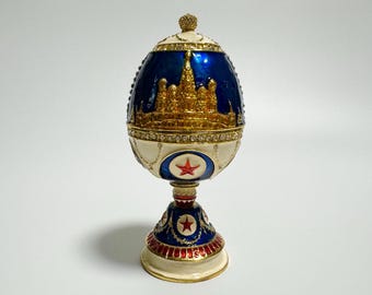 Faberge Egg Jewelry Box Enamel Metal Trinket Box with Swarovski Crystals 5 inch (12.5 cm)