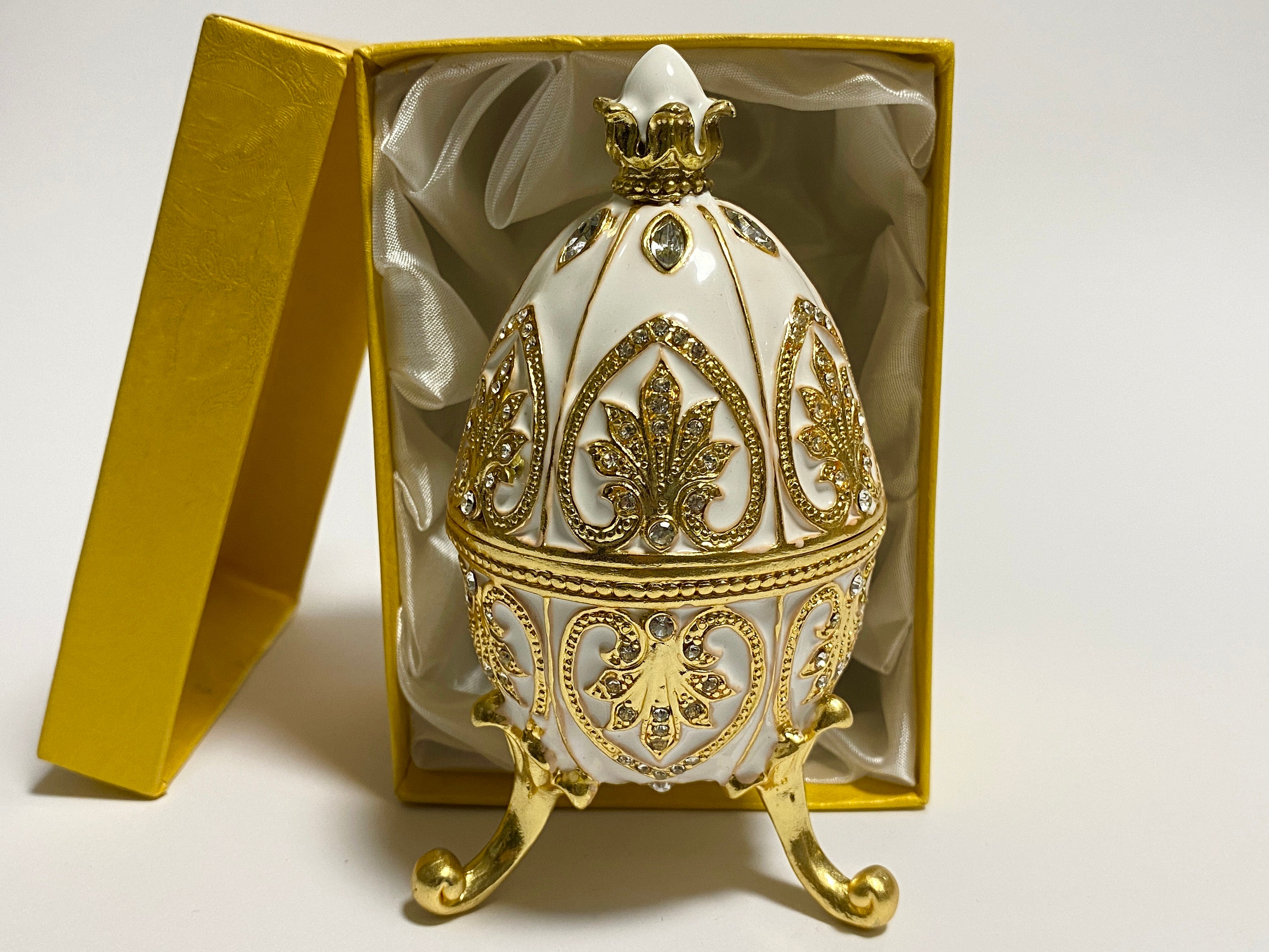 Decorative Box Faberge Egg, Jewellery Box, Enamel Metal Trinket