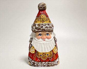 Hand Carved Santa Claus Toy Wooden Santa Figurine Santa Doll Father Frost Wood Carving 5.2 inch (13 cm)