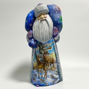 Hand Carved Wooden Santa Claus Figurine, Wood Carving Father Frost, Ukrainian Christmas Decor 12.4 inch (31 cm)