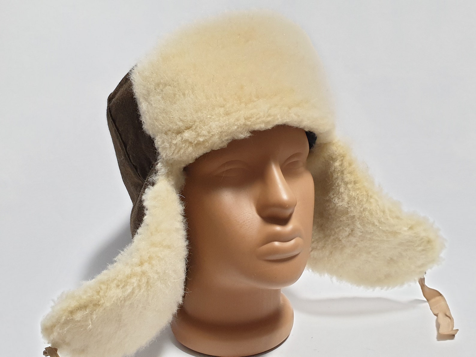 Russian Ushanka Hat Cream Sheepskin Fur handmade | Etsy