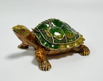 亀の小物入れ、動物の宝石箱、亀のフィギュア、スワロフスキー 