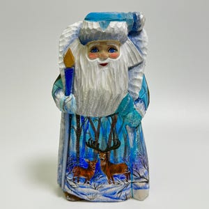 Hand Carved Wooden Santa Claus Figurine, Wood Carving Father Frost, Ukrainian Christmas Decor 7.8 inch (19.5 cm)