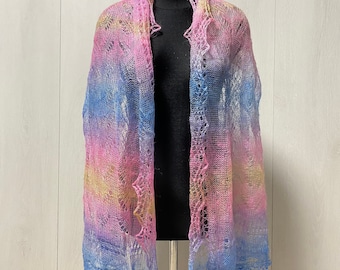 Scarf, Orenburg Shawl, Babushka Scarf, Hand Knitted Goat Down Shawl, Slavic Mohair Fabric