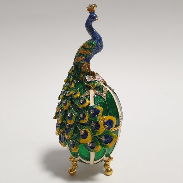 Faberge Egg Bird Trinket Box Jewelry Box Peacock Figurine 4.4 inch (11 cm)