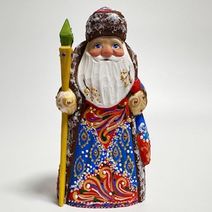 Hand Carved Wooden Santa Claus Figurine, Wood Carving Father Frost, Ukrainian Christmas Decor 6 inch (15 cm)