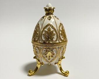Decorative Box Faberge Egg, Jewellery Box, Enamel Metal Trinket Box with Swarovski Crystals 4.6 inch (11.5 cm)
